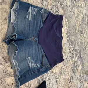Stretch distressed denim maternity shorts